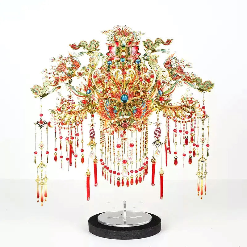 DIY 3D Metal Puzzle Chinese Wedding Phoenix Coronet and Fan Miniature Model Building Kits Jigsaw Puzzles for Girls Gifts