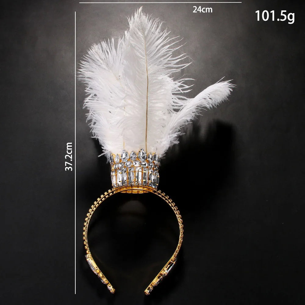 Best-selling Queen Exaggerated Feather Crown Headpiece for Women with High-end Water Diamond Headwear Gothic Ball Accessories
