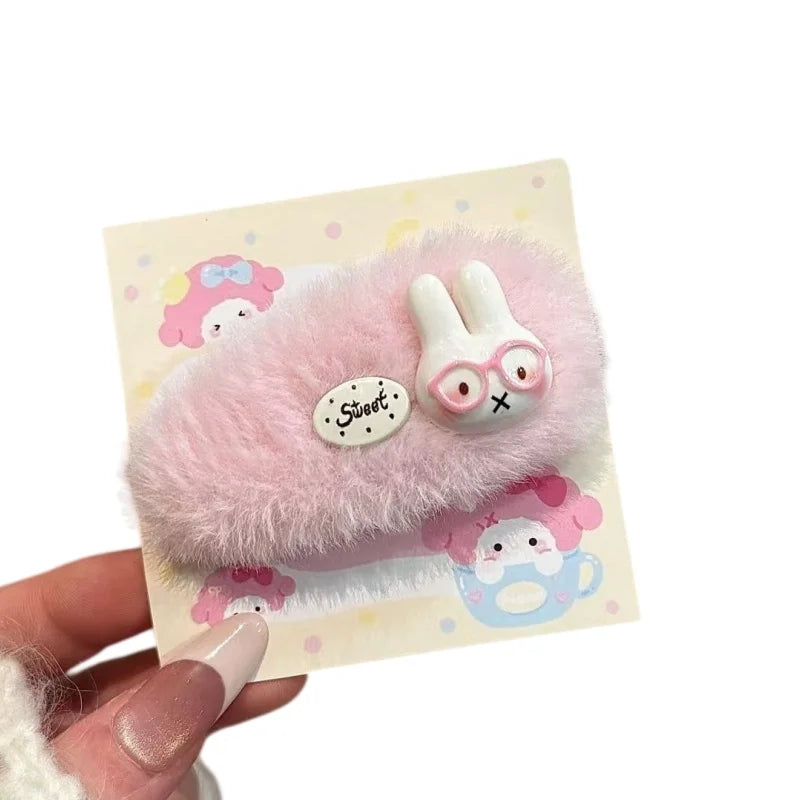 Cute Pink Plush Miffy Hair Clip - Japanese Cartoon Hairpin for Girls, Autumn/Winter Bangs Accessory