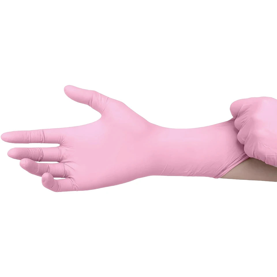 50/100PCS Light Pink Nitrile Gloves Disposable Powder Free Soft Flexible Handwear Beauty Hair Salon Cleaning Daily Use Supplies