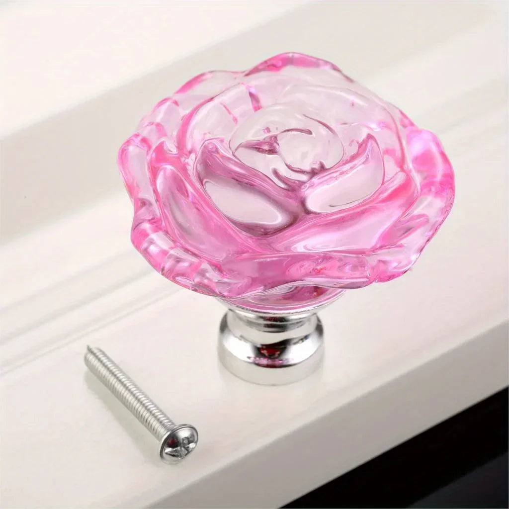 50mm Colorful Crystal Rose Glass Knob Single Hole Wardrobe Dresser Drawer Kitchen Wine Cabinet Pulls Furniture Accessories