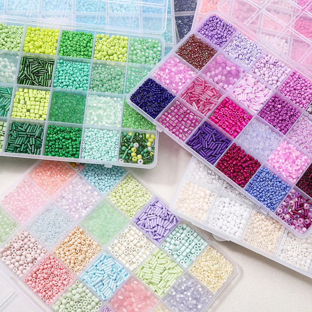 4300pcs 24-Grid Multi-Size Glass Seed Rice Beads Set for DIY Bracelet Necklace Earrings Jewelry Making Beading Supplies