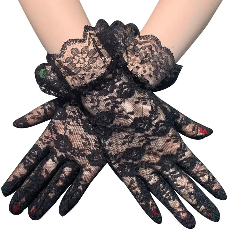 Thin Sheer Floral Lace Gloves Full Finger