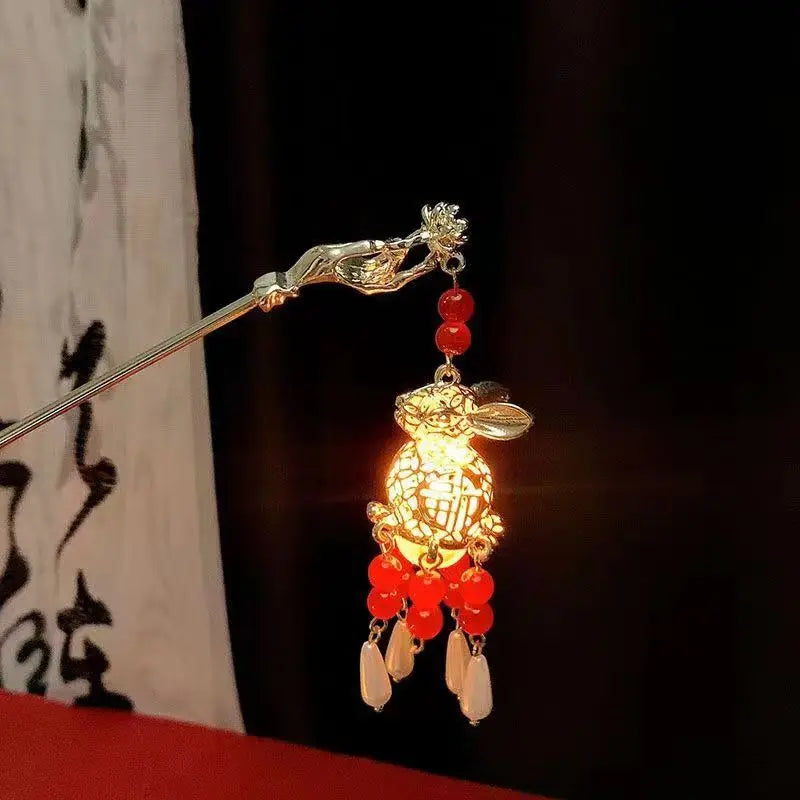Luminous Flower Hairpin Lotus Light Lantern Tassel Hair Stick
