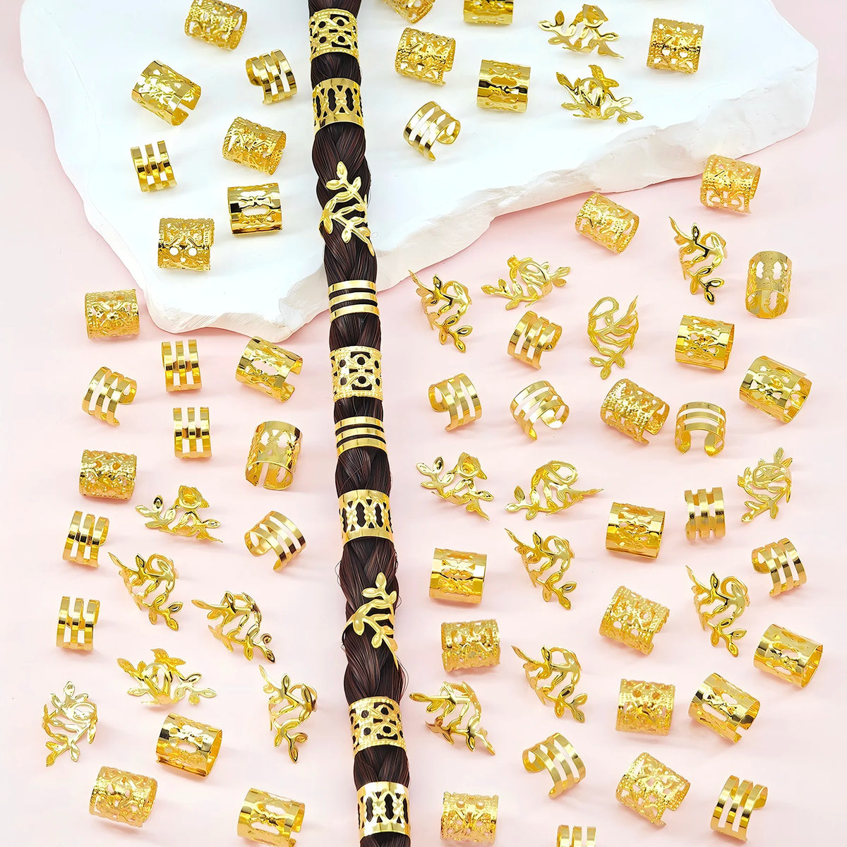80Pcs Hair Cuffs Adjustable Hair Charms Metal Hair Jewelry Rings summer Hair Dreadlock Braid Accessories for Women and Girls
