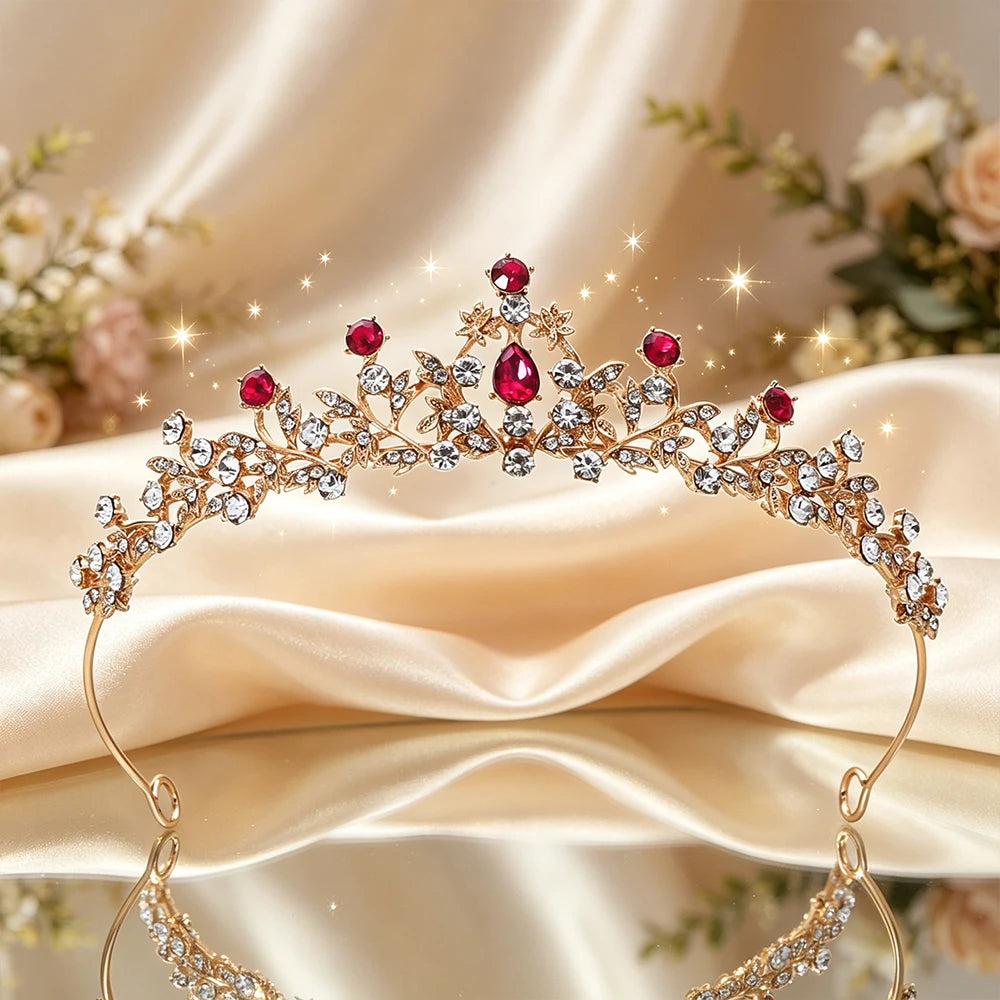 Plated Leaf Bridal Tiara Delicate Floral Vine Rhinestone Queen Crown Luxury Headpiece Wedding Bride Prom Formal Evening Banquet