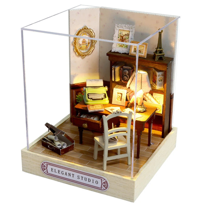 DIY Wooden Miniature Model Kit Japanese Cherry Blossoms Noodles Shop Casa 3D Puzzle Villa Dollhouse With Furniture Friends Gifts