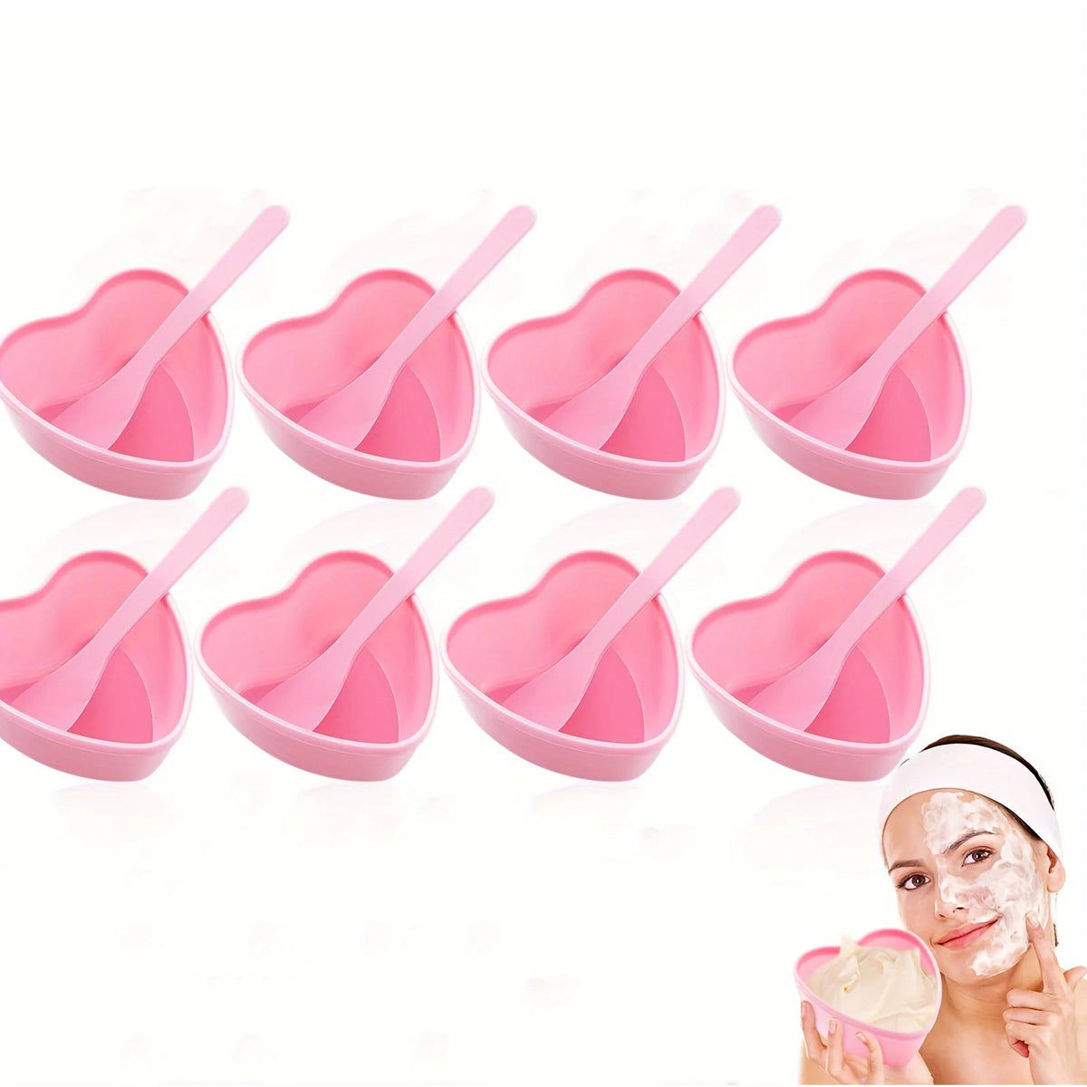 6-piece Pink Heart Shaped Facial Mask Mixing Bowl with Scraper Plastic DIY Skin Care Tool, Suitable for Family and Salon