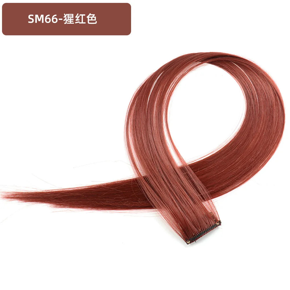 22 Inch Colored Highlight Synthetic Hair Extensions Rainbow Long Straight Hairpieces for Women Kids Girls Purple Pink Blue