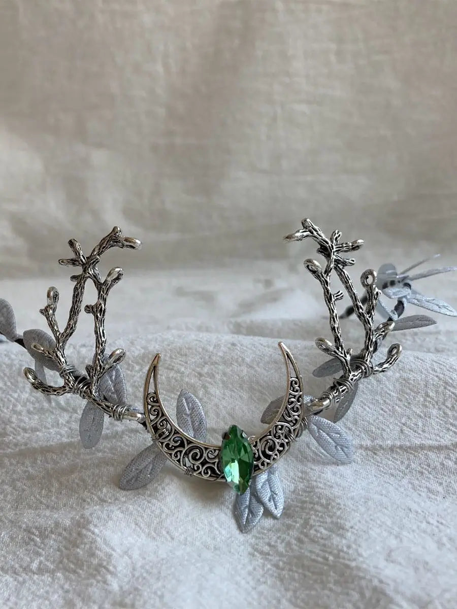 Moon Woodland Tiara Branches Deer Elven Headpiece Festival Boho Tiara Wedding Bride Fairy Costume Circlet Renaissance