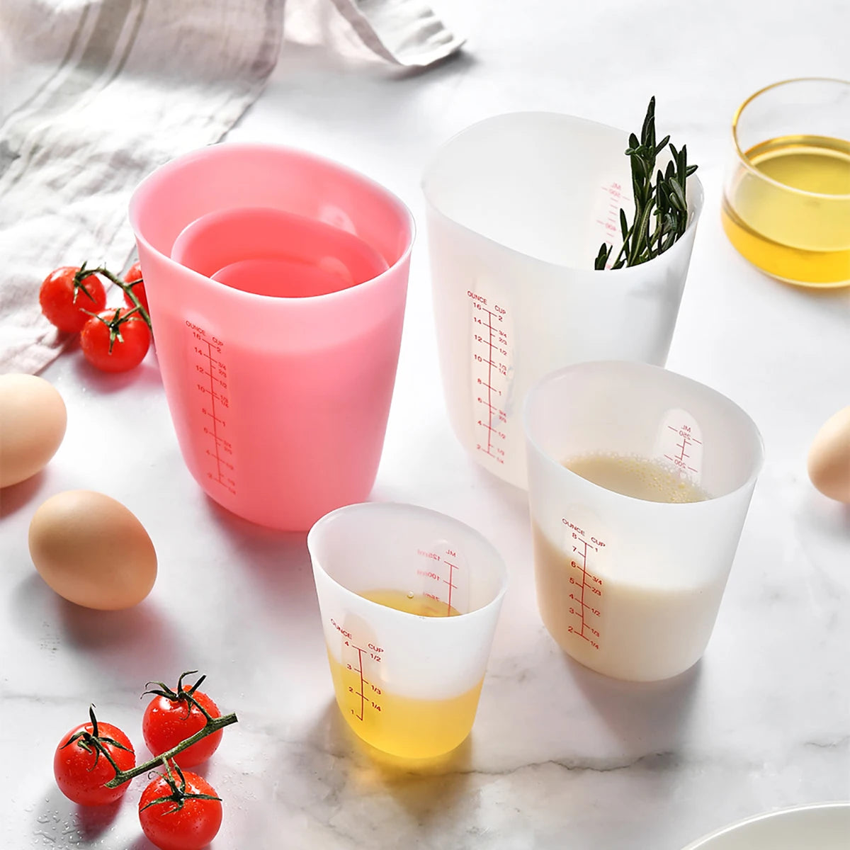 3pcs Pink Silicone Measuring Cup Set Dual Scale ML/OUNCE Visible Measuring Cup Kitchen Baking Tool Heat-resistant Measuring Cup