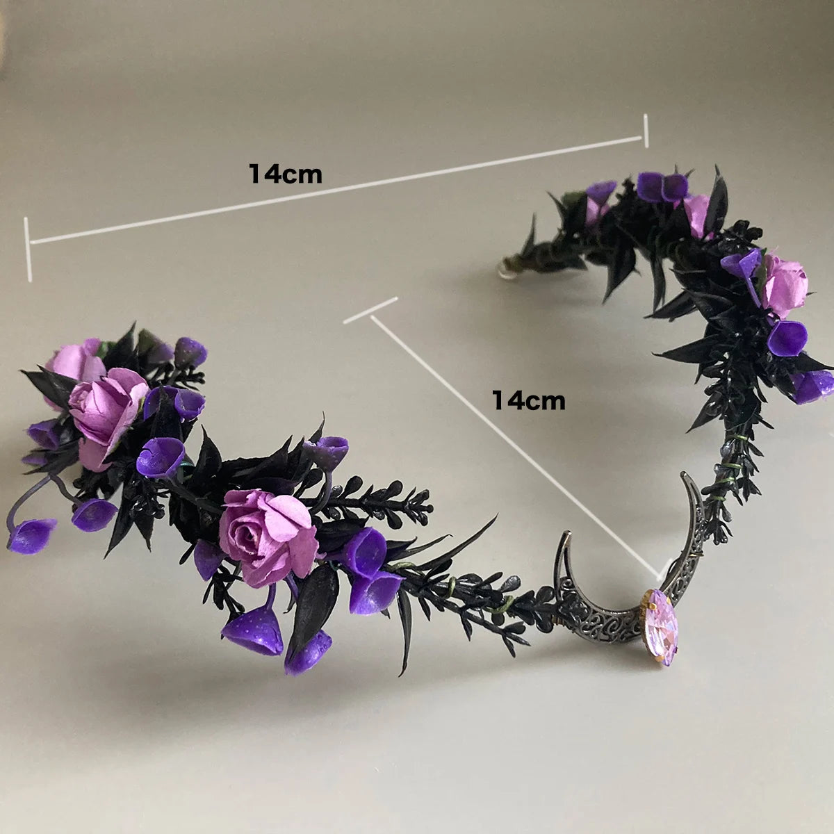 Black Elven Crown Purple Floral Woodland Crescent Tiara Headband Fairy Circlet Witch Headpiece Elvish Tiara Elven Diadem Renaiss