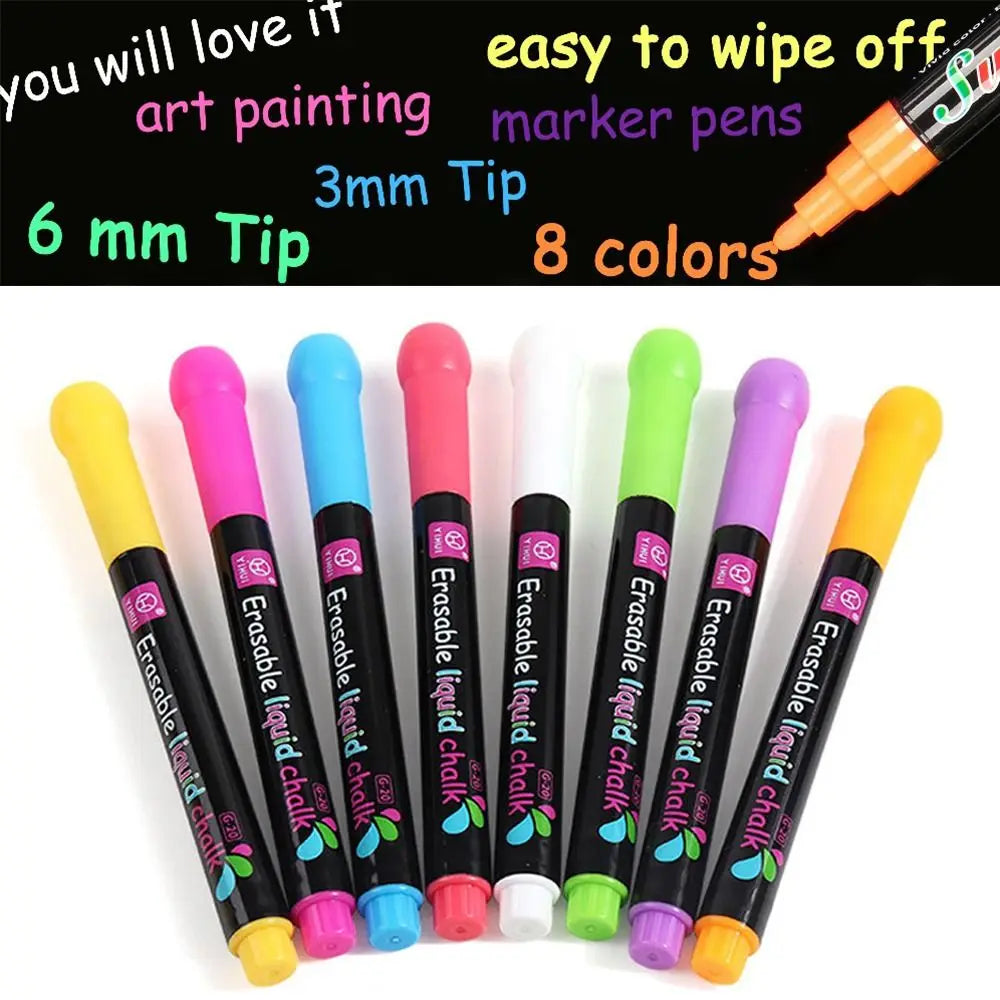 Multi-Color Glass Window Painting Blackboard Graffiti Whiteboard Pen Highlighters Liquid Chalk Pen Art Marker Pen