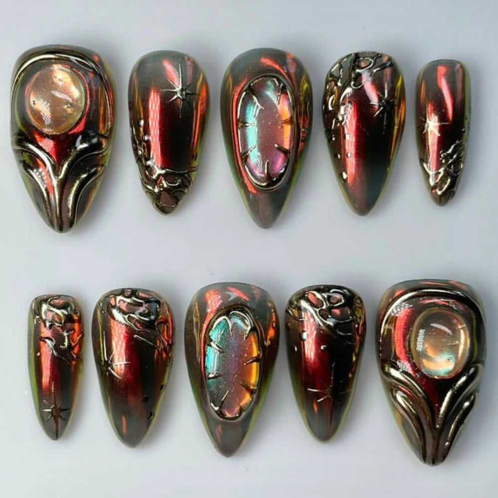 10Pcs 3D Flower Bow Gel Acrylic Nails Almond