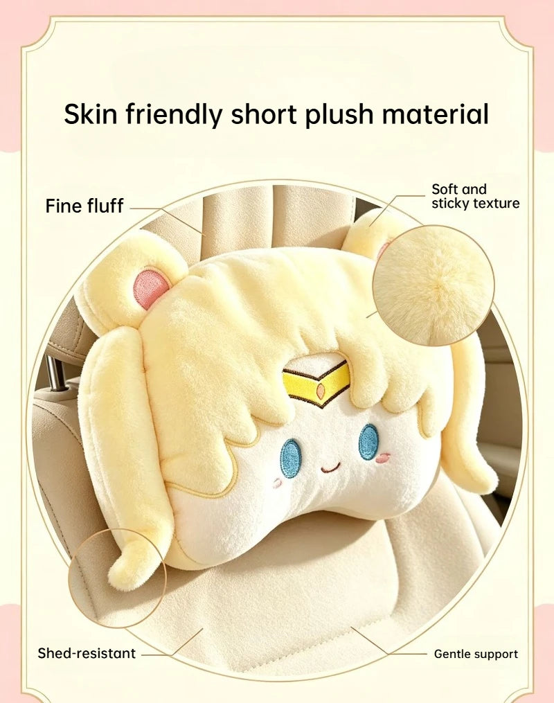 Cute Sailor Moon Style Car Headrest Pillow Cartoon Women Neck Rest Cushion Kawaii Girl Auto Seat Accessories