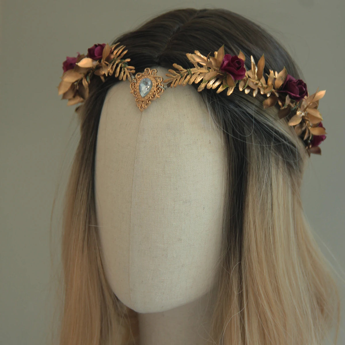 Gold Leaf Crown Burgundy Elven Circlet Crown