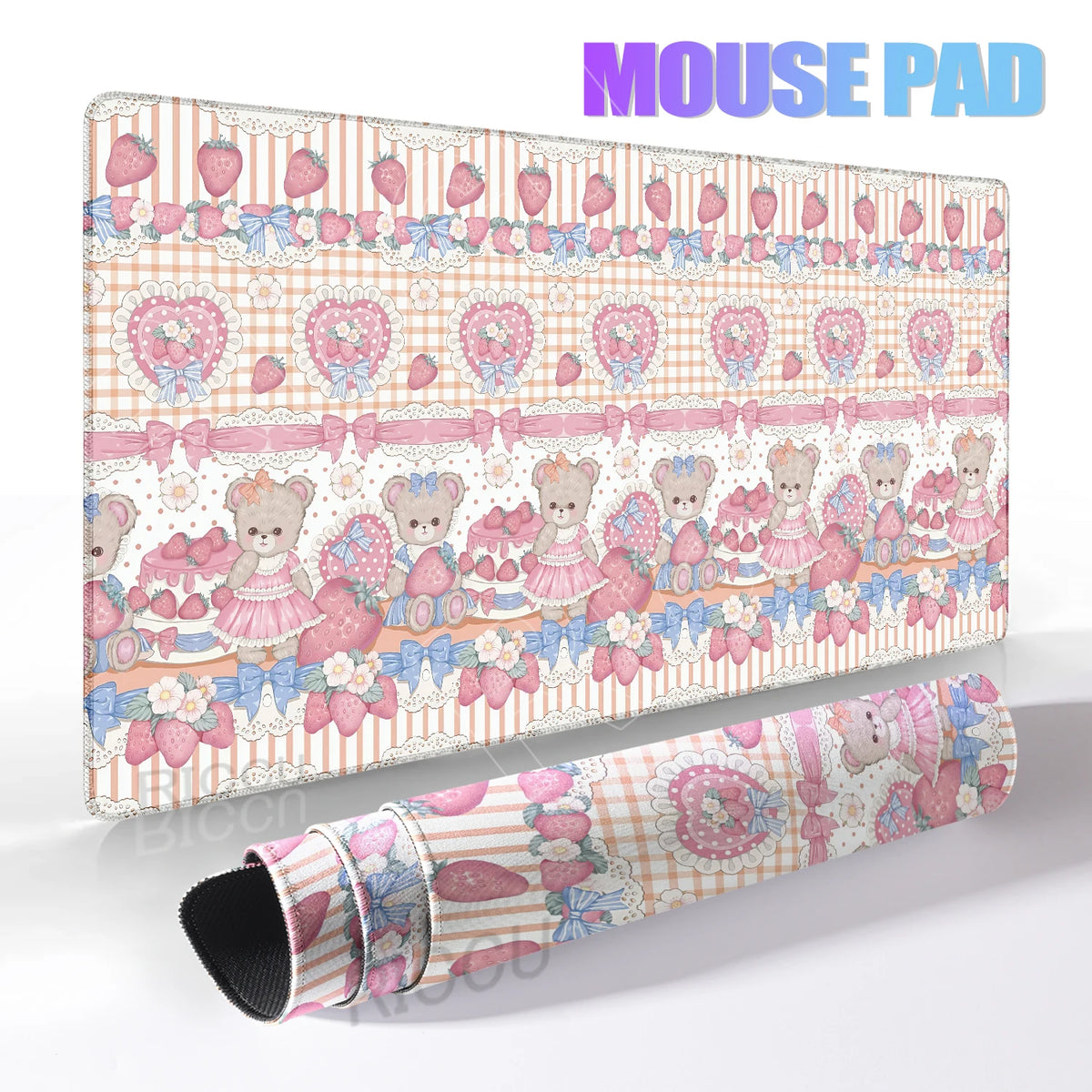 Cute Desk Pad Protector Pink Strawberry Cake Girl Kawaii Butterfly Mouse Pad Office Large Desk Mat Rubber Desk Accessories Pads