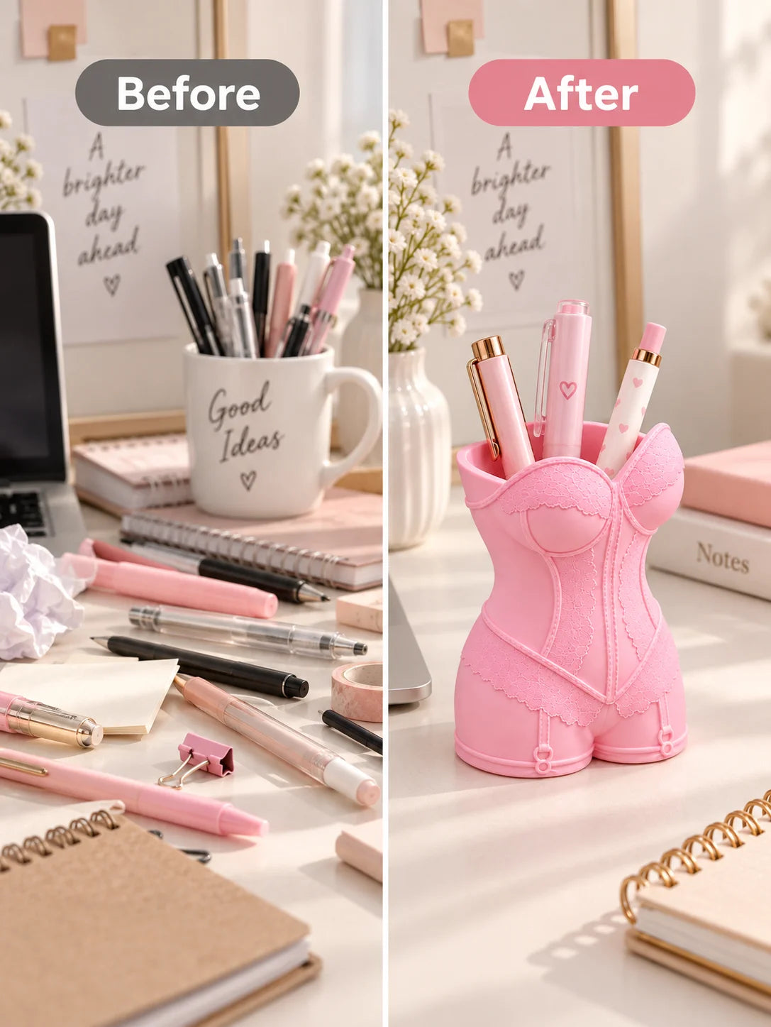 Pink Corset-Style Makeup Brush Holder with Waist-Cinching Design, Dressing Table Storage Rack, Three-Dimensional Lace Texture with Full Details and Soft Texture, Can Hold Various Makeup Brushes and Beauty Tools, Creates a Soft and Feminine Atmosphere, Des