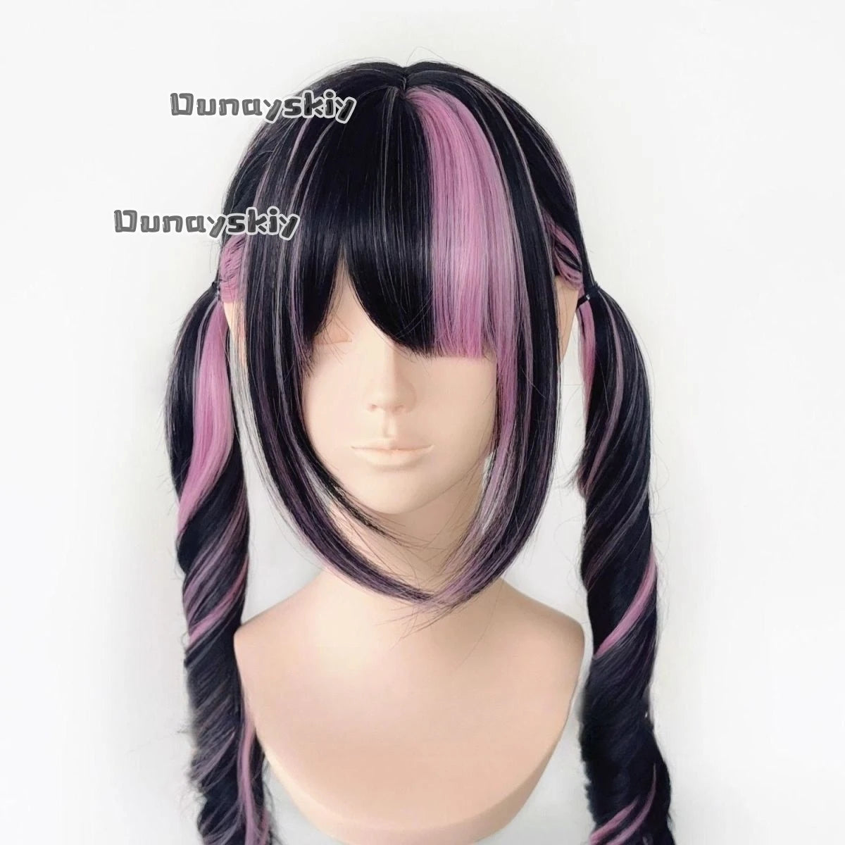 Cosplay Jirai Kei Pink To Black Gradient Synthetic Wig Double Ponytail