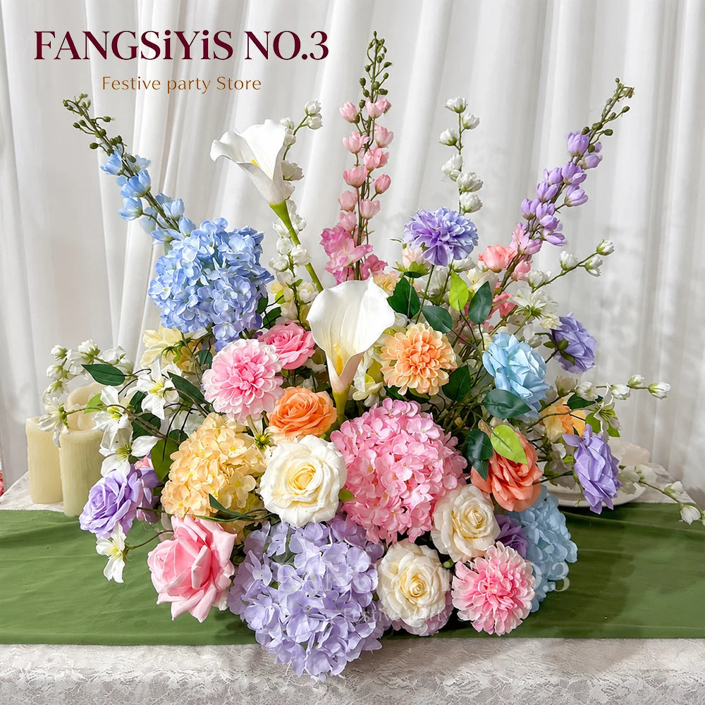 Luxury Pink White Artificial Flower Arrangement Calla Lily Hydrangea Rose Floral Centerpiece Wedding Table Party Backdrop Decor