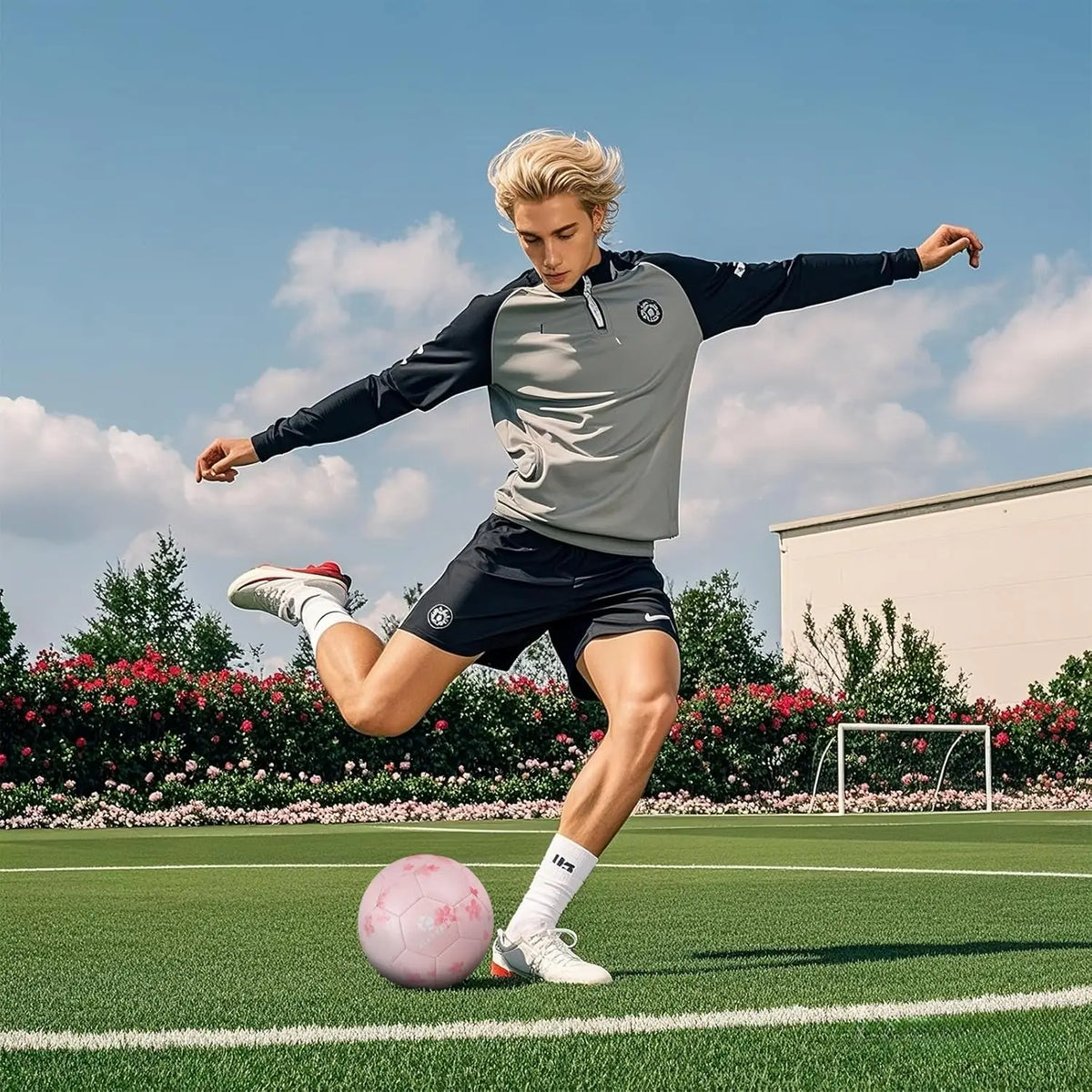 Kuangmi Pink Cherry Blossom Design Socce Ball Size 5- Youth Leisure Competition Training Football