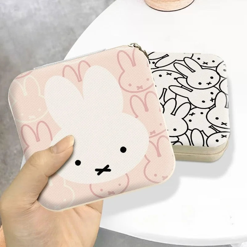 Miffy Cute Rabbit Portable Earnail Earring Jewelry Box Necklace Ring Bracelet Compact Mini Jewelry Storage Box