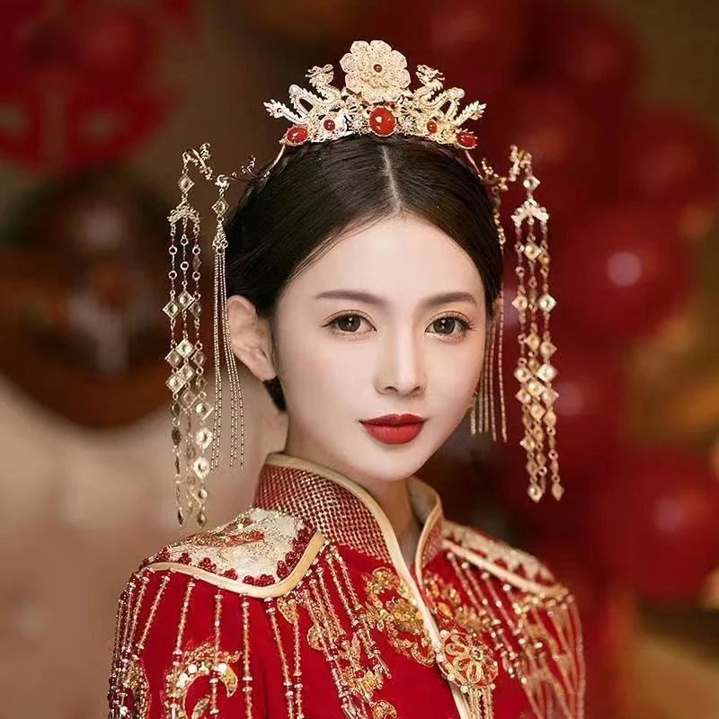 New#Tassel Headband Hanfu Hair Accessories Crowns Tiaras Wedding Party Bridal Headpiece For Xiuhe Dress