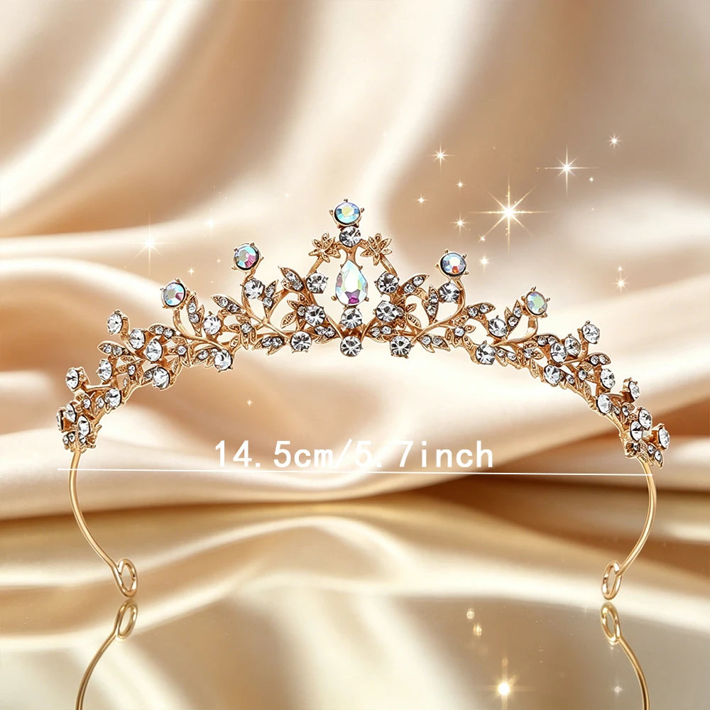 Plated Leaf Bridal Tiara Delicate Floral Vine Rhinestone Queen Crown Luxury Headpiece Wedding Bride Prom Formal Evening Banquet