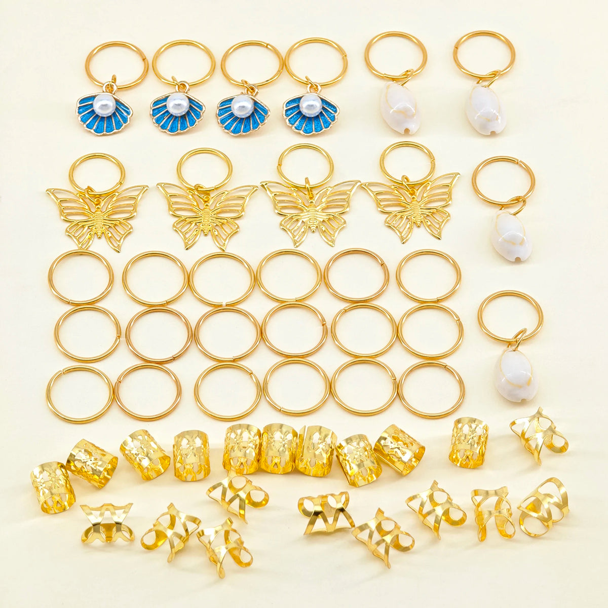 50Pcs Butterfly Braid Clips Shell Dreadlock Hair Accessories Colorful Butterflies Pearl Shiny Hair Rings Hair Jewelry Gifts