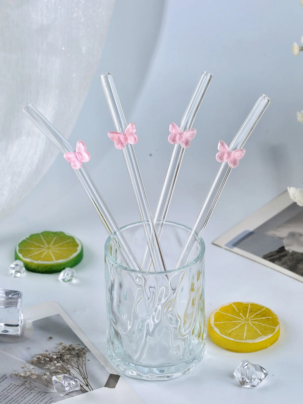 5/10PCS Pink Butterfly Curved Straw, Wedding Table Accent, Romantic & Holiday Presents,Valentine, wedding , Halloween, Christmas