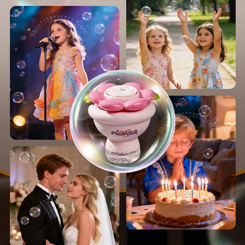 Mini Flower Bouquet Bubble Machine Automatic High Output Bubble Blower with Lights Cute Handheld Toy For Kids Wedding Party
