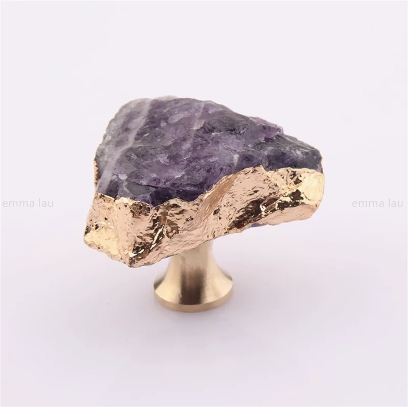 Natural Crystal Furniture Handle Single Hole Drawer Knob Green Pink Brass Handles For Kitchen Cabinet Door Cupboard Pulls Diy