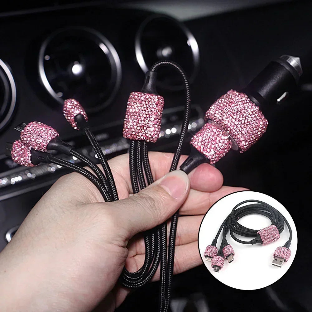 Rhinestone Car Charger 5V 2.1A Dual USB Port Fast Adapter Pink Car Decor Car Styling Diamond Car Accessories Interior for Woman