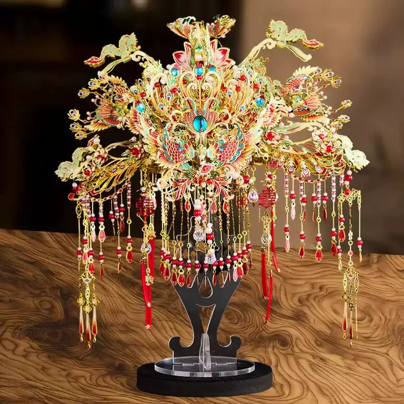 DIY 3D Metal Puzzle Chinese Wedding Phoenix Coronet and Fan Miniature Model Building Kits Jigsaw Puzzles for Girls Gifts