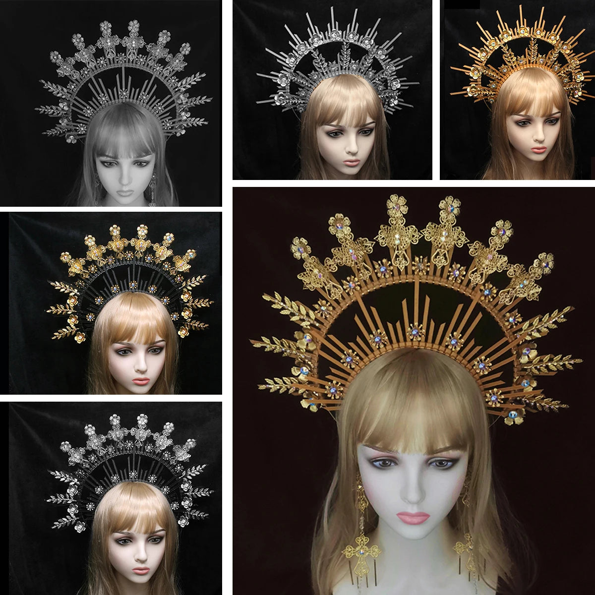 DIY Zip Tie Boho Wedding Bridal Sun Halo Met Gala Festival Headband Goddess Crown Gold Crown Headpiece  Non-finished products