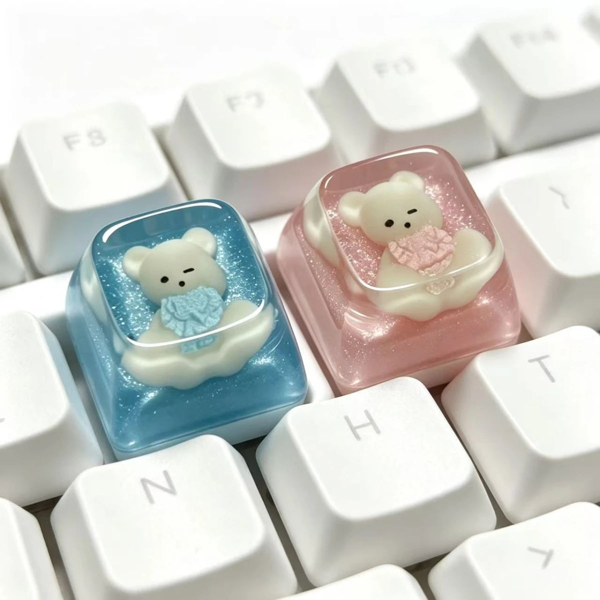 4pcs Cute Pixel Cat Transparent Keycap Custom Personalised Cartoon DIY Kawaii Keycaps for Cherry MX Switch Mechanical Keyboard