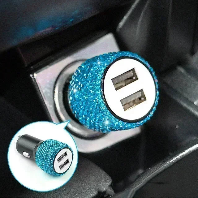 3in1 USB Car Charger 5V 2.1A Dual Port Fast Adapter Pink Car Decor Car Styling Diamond Interior Car Accessories Dropshipping