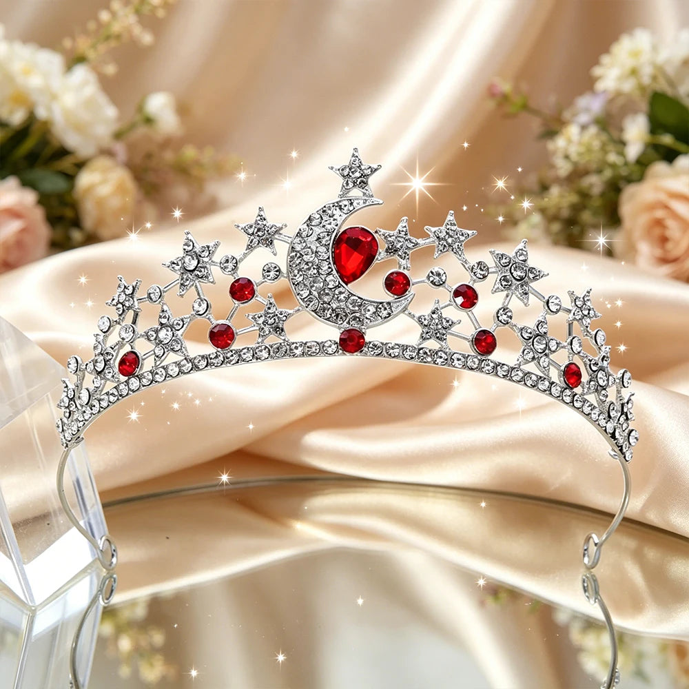 Moon Star Bridal Tiara Sparkling Rhinestone Celestial Queen Crown Dreamy Headpiece Wedding Pageant Fairy Themed Party Occasions