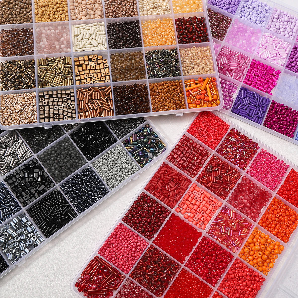 4300pcs 24-Grid Multi-Size Glass Seed Rice Beads Set for DIY Bracelet Necklace Earrings Jewelry Making Beading Supplies