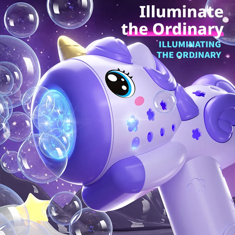 New Unicorn Electric Bubble Gun Automatic Soap Blower With Light Summer Outdoor Party Games Bubbles Machine For Boys Girls Gift