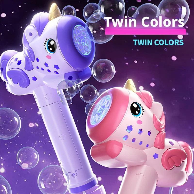 New Unicorn Electric Bubble Gun Automatic Soap Blower With Light Summer Outdoor Party Games Bubbles Machine For Boys Girls Gift