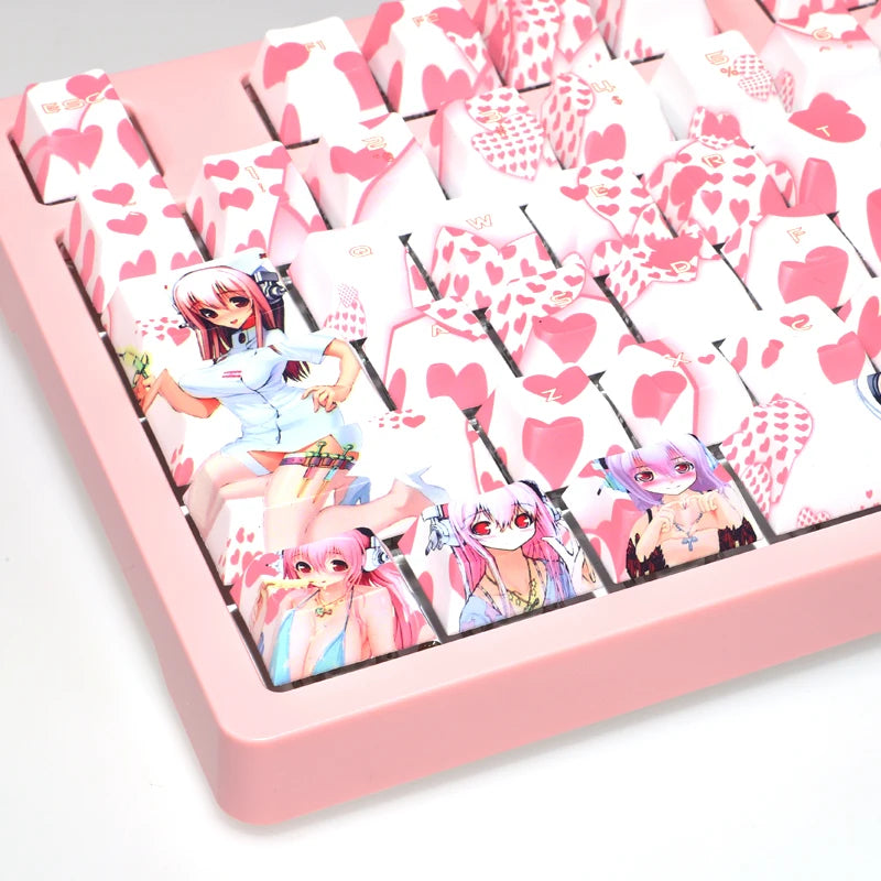 108 Keys PBT 5 Sides Dye Subbed Keycaps Anime Gaming Key Caps Pink Cherry