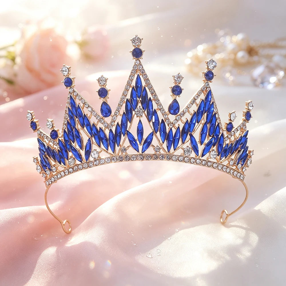 1pc Gold Tone Bridal Tiara Rhinestone Queen Crown Wedding Pageant Prom Birthday Party Headpiece Bride Hair Accessories for Women