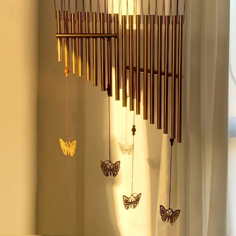 Environmentally friendly butterfly wood aluminum wind chimes retro metal tube wind chimes hanging outdoor garden home
