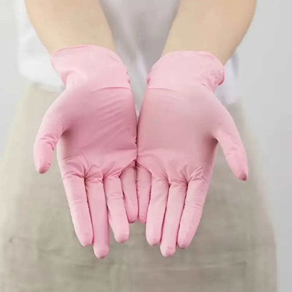 50/100PCS Light Pink Nitrile Gloves Disposable Powder Free Soft Flexible Handwear Beauty Hair Salon Cleaning Daily Use Supplies
