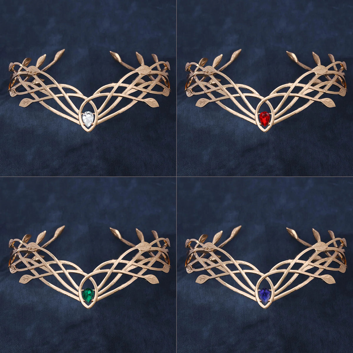 Luxury Tiaras Headbands for Women Leaf Crystal Crown Goddess Cosplay Forehead Round Elves Crowns Bridal Hair Accessories
