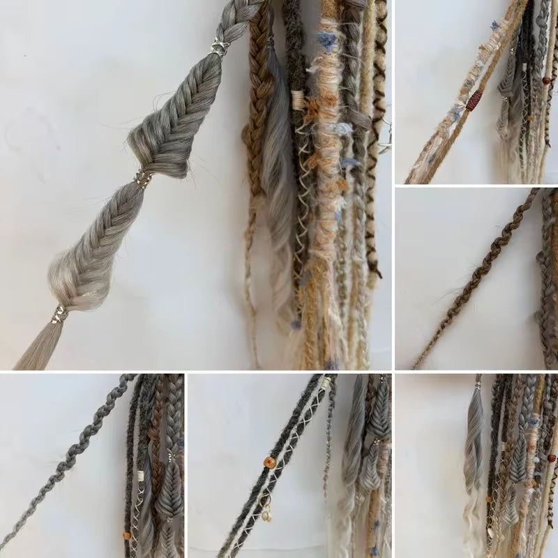 22 Inch Dreadlocks Ponytail Hair Extensions Synthetic Fibers Boho Braided Hairpieces With Beads Festival Cosplay Easy Wear