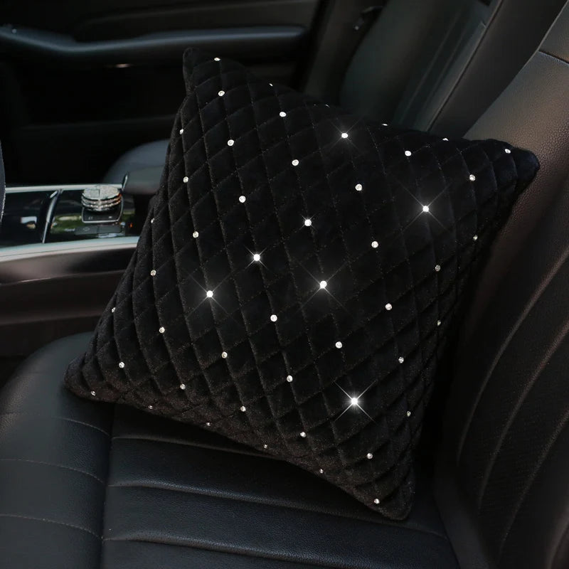 Bling Rhinestone Car Neck Pillow Winter Plush Crystal Auto Headrest Pillow Waist Supports Car Seat Pillow Cover Car Accessories