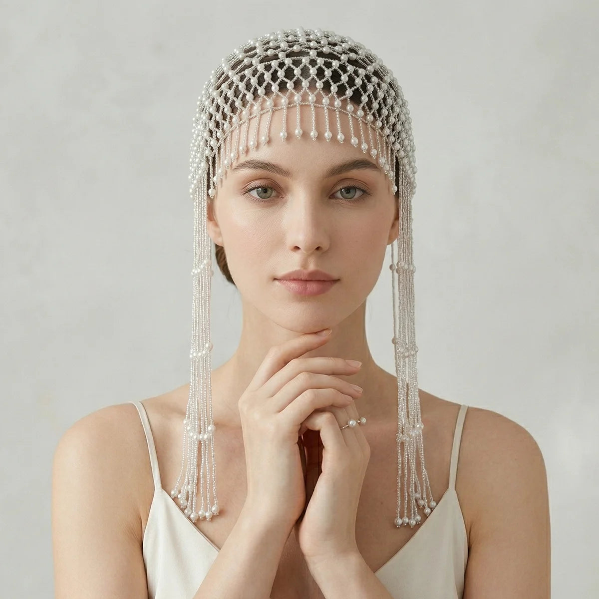 Luxury Pearls Beaded Headwrap for Women Full Tassel Headpiece 1920s Gatsby Flapper Cap Bridal Headband Wedding Hair Accessories