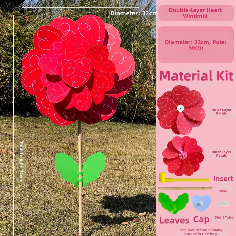 1pc/2pcs Multistyles Rotating Wind Spinner Windmill Cherry Blossom Colorful Standing Lawn Flower Pinwheel Double Layered PVC